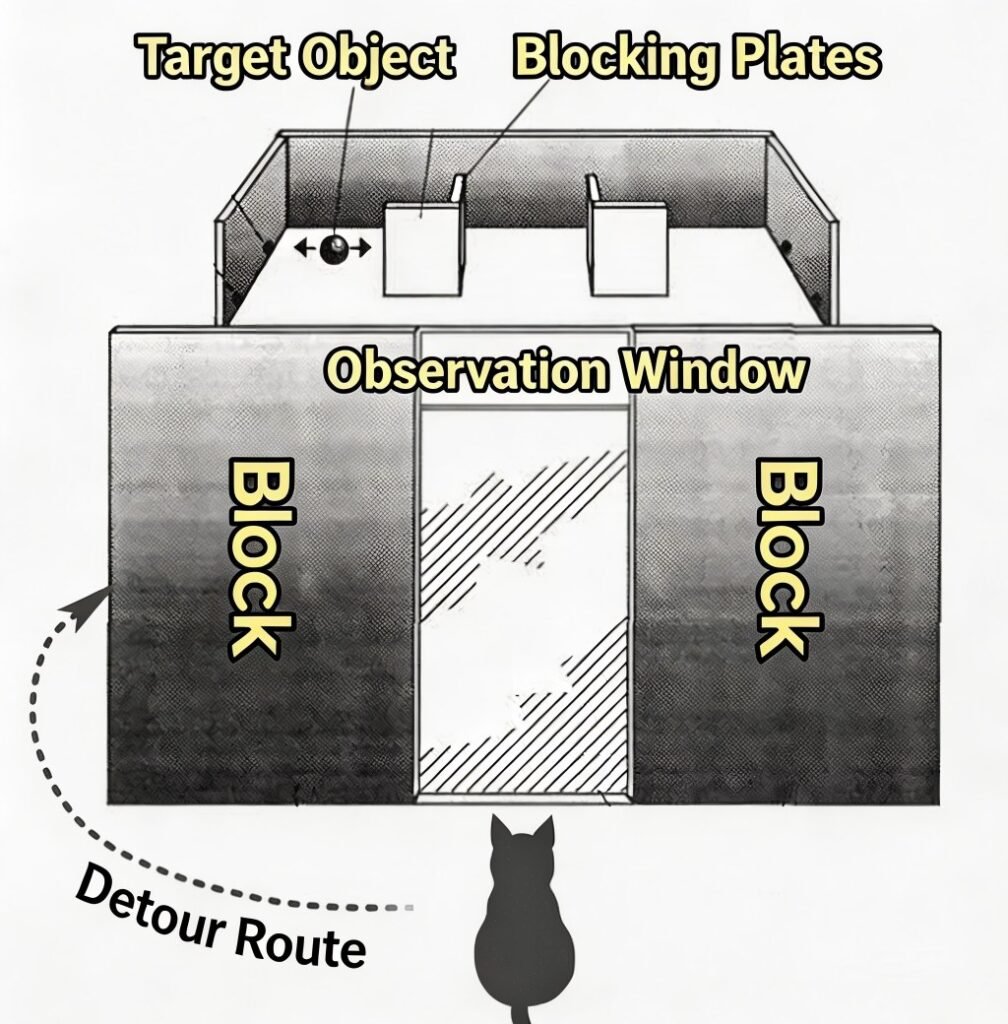 An Invisible Displacement Test setup, adapted for cats to simulate a natural environment.