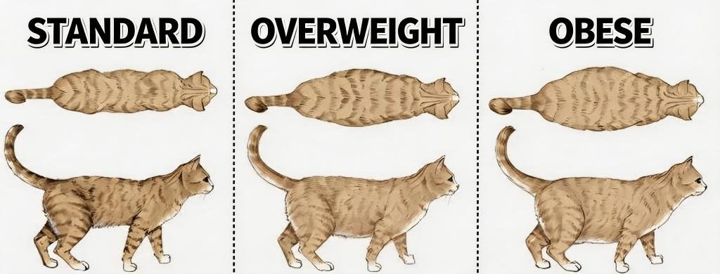 ideal-body、overweight and obese cat