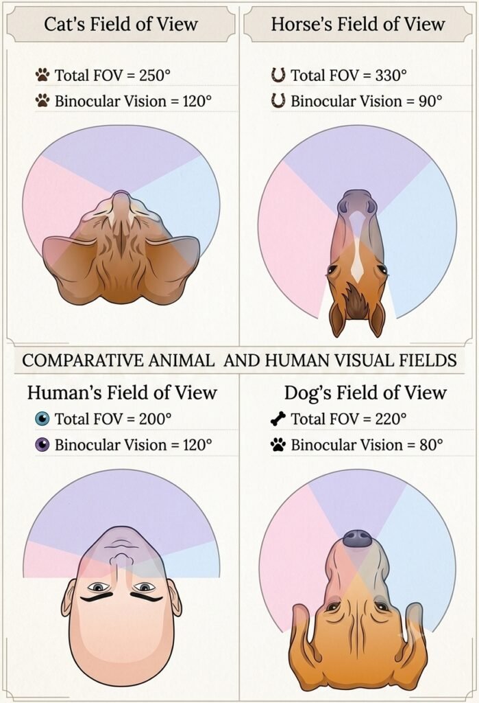 A comparison of visual fields in cats and other animals.